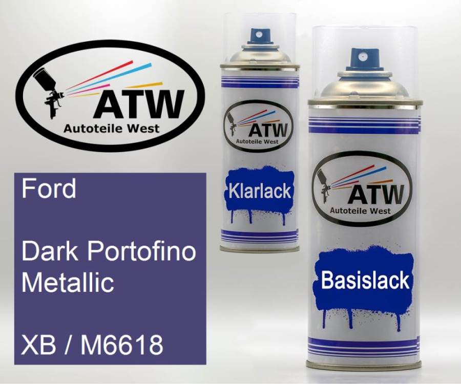 Ford, Dark Portofino Metallic, XB / M6618: 400ml Sprühdose + 400ml Klarlack - Set, von ATW Autoteile West.